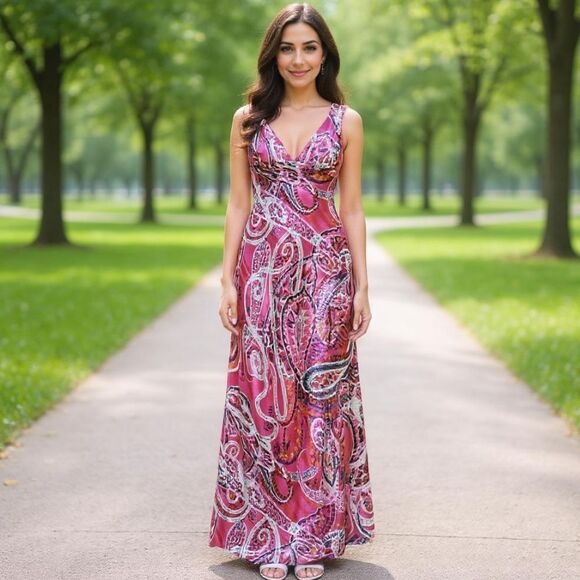 ADRIANNA PAPELL Women's Long Silk Dress Size 4 - Picture 1 of 8